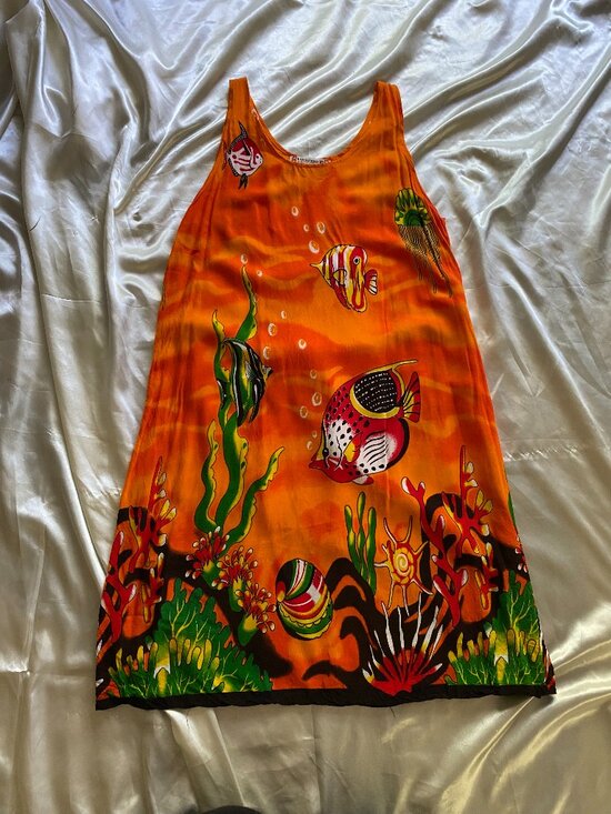 Basix Dresses & Skirts - Vintage 1990s Hawaiian Fish Dress Underwater Summer Small Basix Small Beach